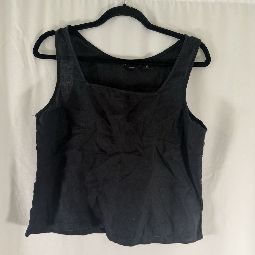 Tahari 100% Linen Tank Top Women's Medium Black Pullover Sleeveless Round Neck